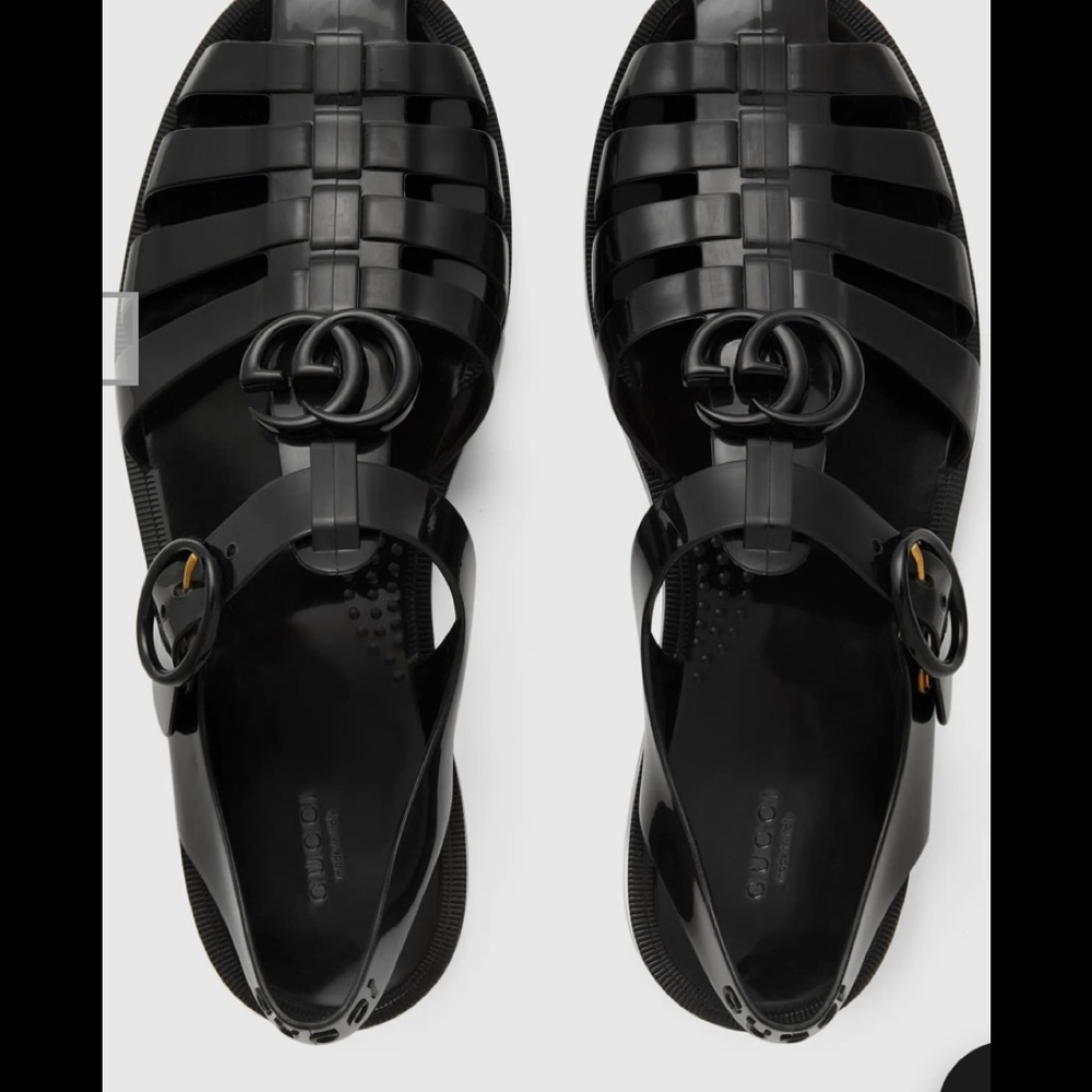 Gucci Black Jelly Fisherman Sandals with Double G